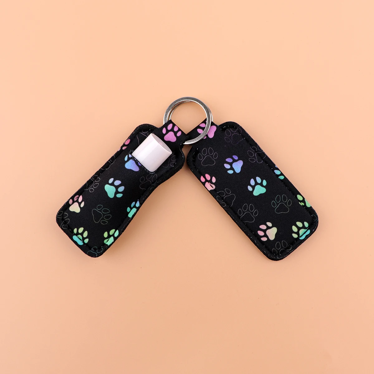 Coloful Dog and Cat Claw Clip On Lipstick Holder Keychain Keyring Accessories Print Trendy Lip Balm Bag Charms Cartoon Key Tag view 2