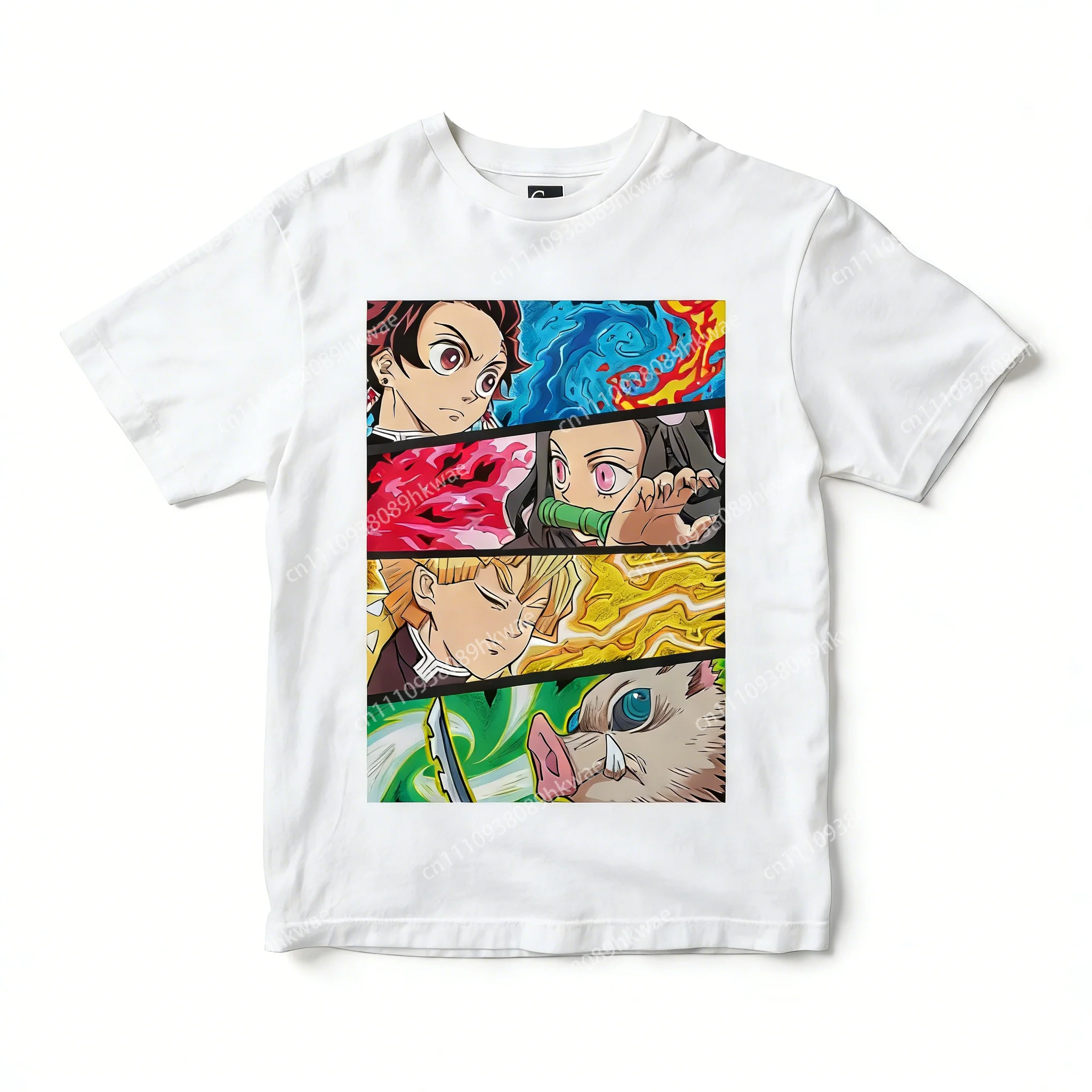 Men's Demon Slayer Anime T-Shirt 4 Panel Character Comic Black Cotton Tee Casual Otaku Streetwear for Daily Campus Home Wear