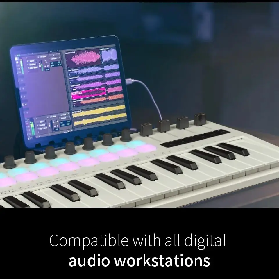 M-VAVE SMK-37 Pro Wireless MIDI Keyboard All-in-One Synth Workstation&16 Drum Pads 37 Sensitive Keys Hardware Controls White New