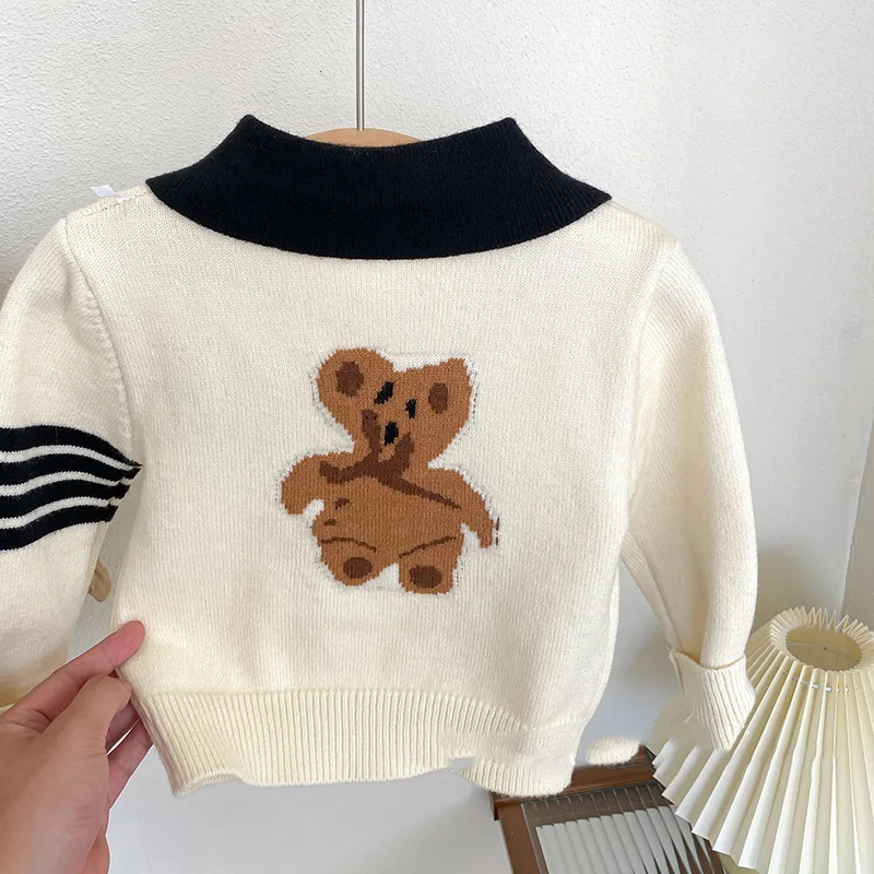 

Girls' Knitted Set Spring and Autumn Korean Children's Fashionable Cartoon Academy Style Sweater Two-Piece Set for Baby Girls