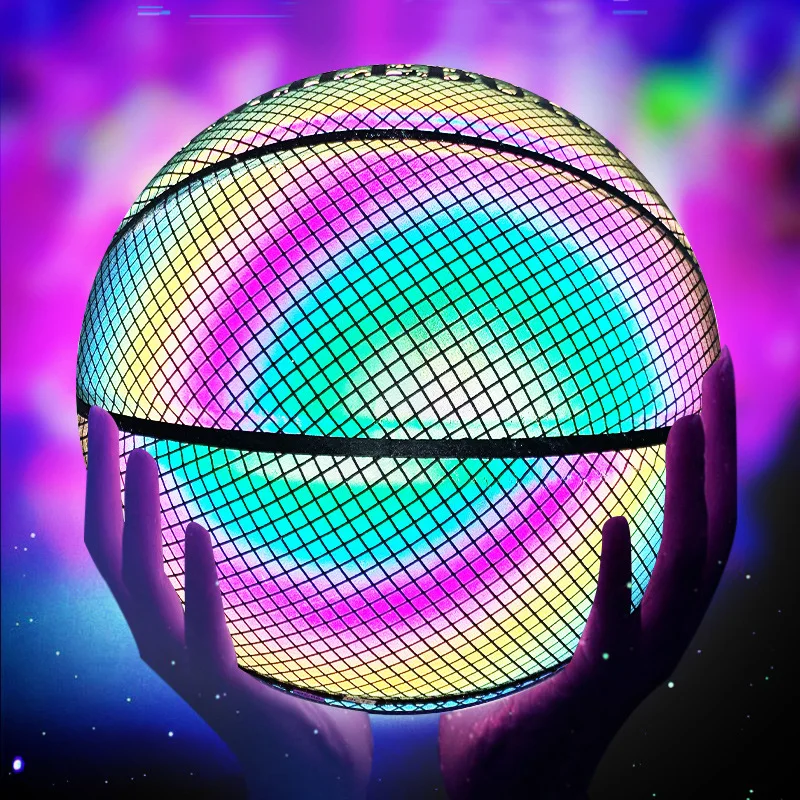 Basketball Holographic Glowing Reflective Basketball Luminous Glow Basketballs Gifts Toys Perfect For Indoor Outdoor Night Game