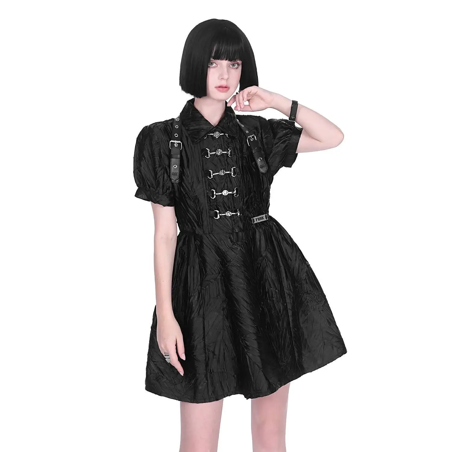 

New Puff Sleeve Bouffant Skirts Improve Cheongsam Metal Punk Style Decoration Dark Dress Fiesta Carnival Halloween Cos Cosplay