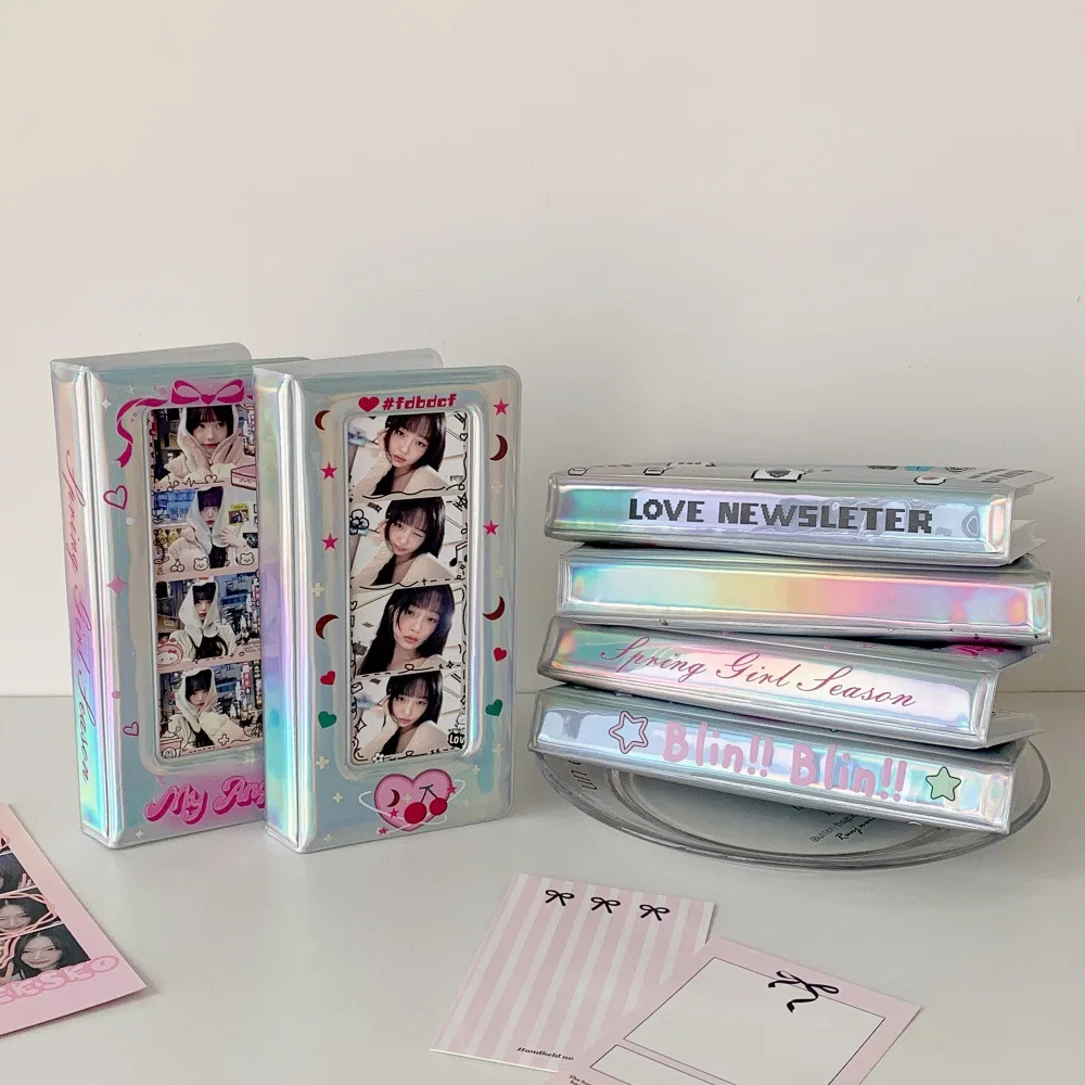 Shimmery Silver Ins Ring Binder Photo Album 2 Pocket Organizer for Idol Cards Kpop Stickers Ticket Scrapbook Memory Journal