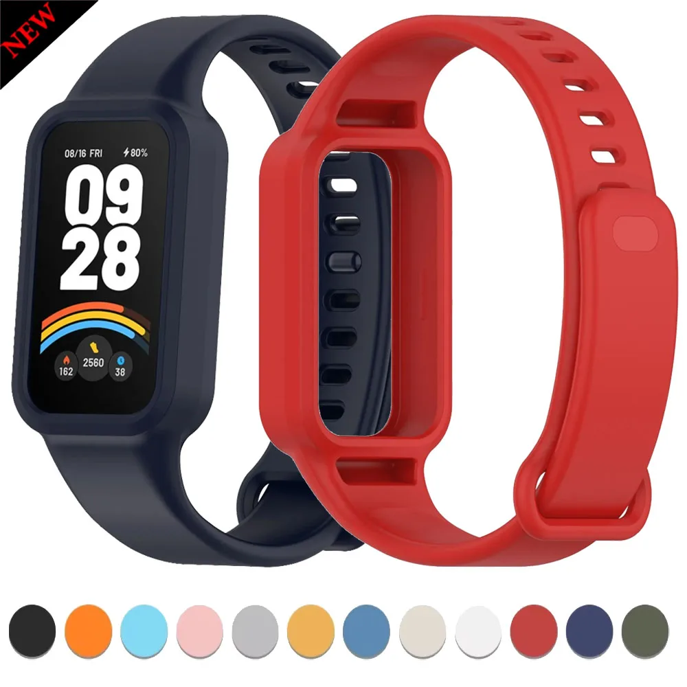 Silikonarmband für Xiaomi Band 9 Active Smartwatch Komfortables Atmungsaktives Allround-Band für Redmi Band 3 Integrierter Gürtel