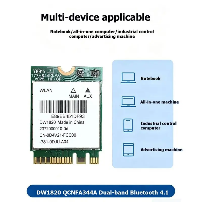 New Arrivals-DW1820 QCNFA344A Wifi Card 1167Mbps 2.4Ghz 5Ghz Dual Band WIFI5 Bluetooth NGFF M2 Wireless Network Card+ 10Dbi Ante
