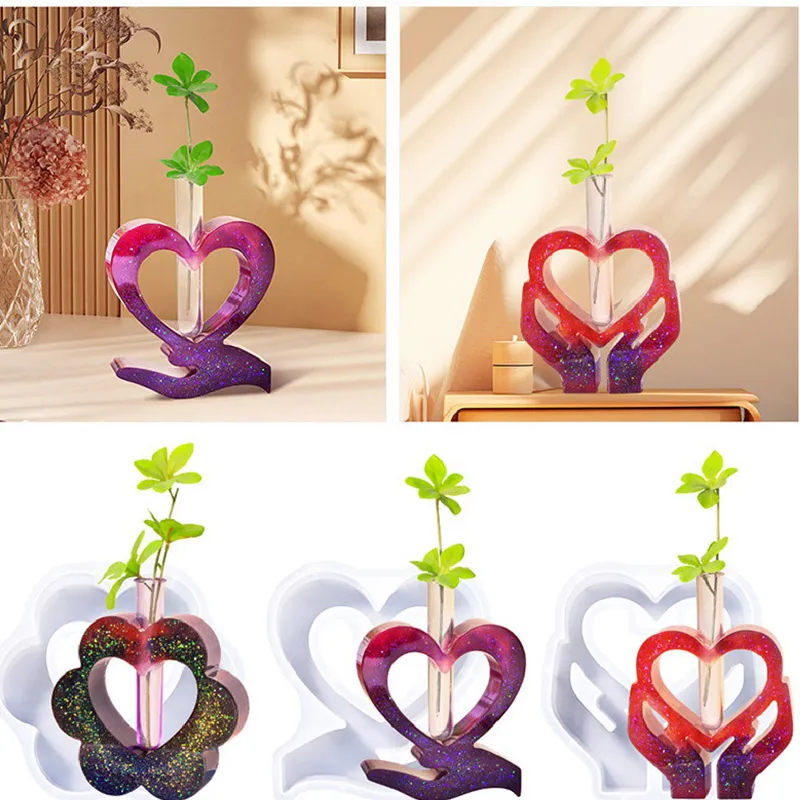 Florero de corazón 3d Diy, molde de silicona de tubo, arreglo sólido hecho a mano, artesanía, decoración del hogar, decoración de mesa elegante y bonita, manualidades