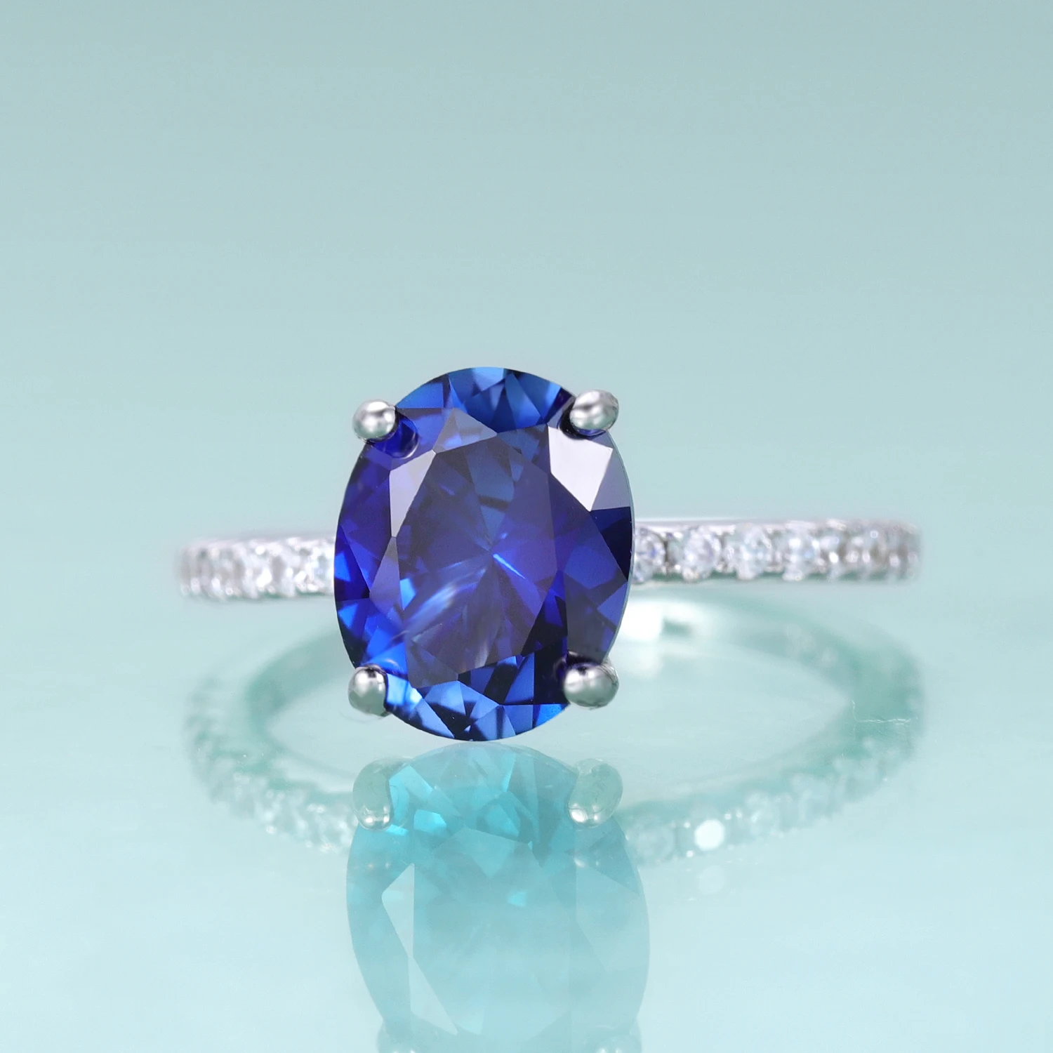 GEM\'S BALLET Vintage Oval 8X10mm Lab Blue Sapphire Engagement Ring 925 Sterling Silver Rose Gold Rings Birthstone Jewelry