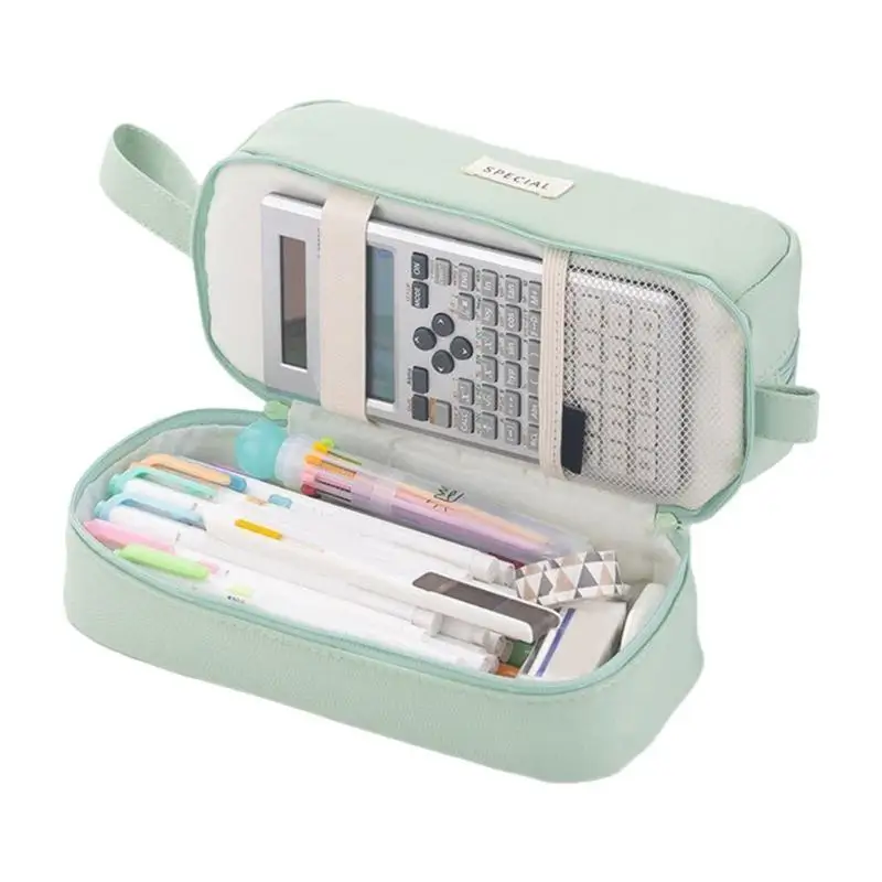 R53C Large Capacity Pen Bag Zipper Pen Double Layer Pencil Case Portable Pencil for Kid Student Adult
