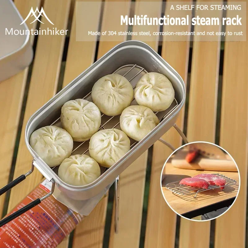 MOUNTAINHIKER Tragbare Thermo-Lunchbox für den Außenbereich mit Verbrühschutzgriff, Aluminiumlegierung, Multifunktionale Kochutensilien für BBQ und Dampfreis