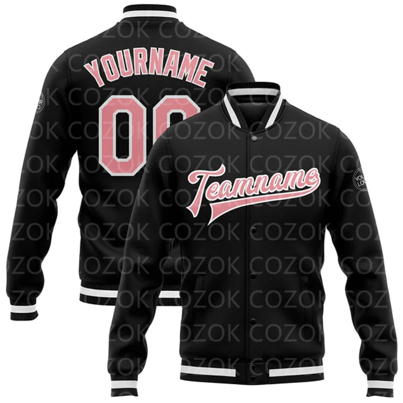 Custom Black Cyan 3D Printed Baseball Button Jacket Bomber Full-Snap Varsity Letterman Jacket