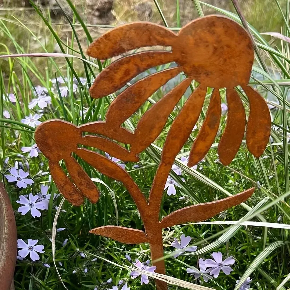 2D Flat Rustic Iron Garden Stake, Adorable Rusty Bunny Silhouette Outdoor Yard Art for Farmhouse  Decor
