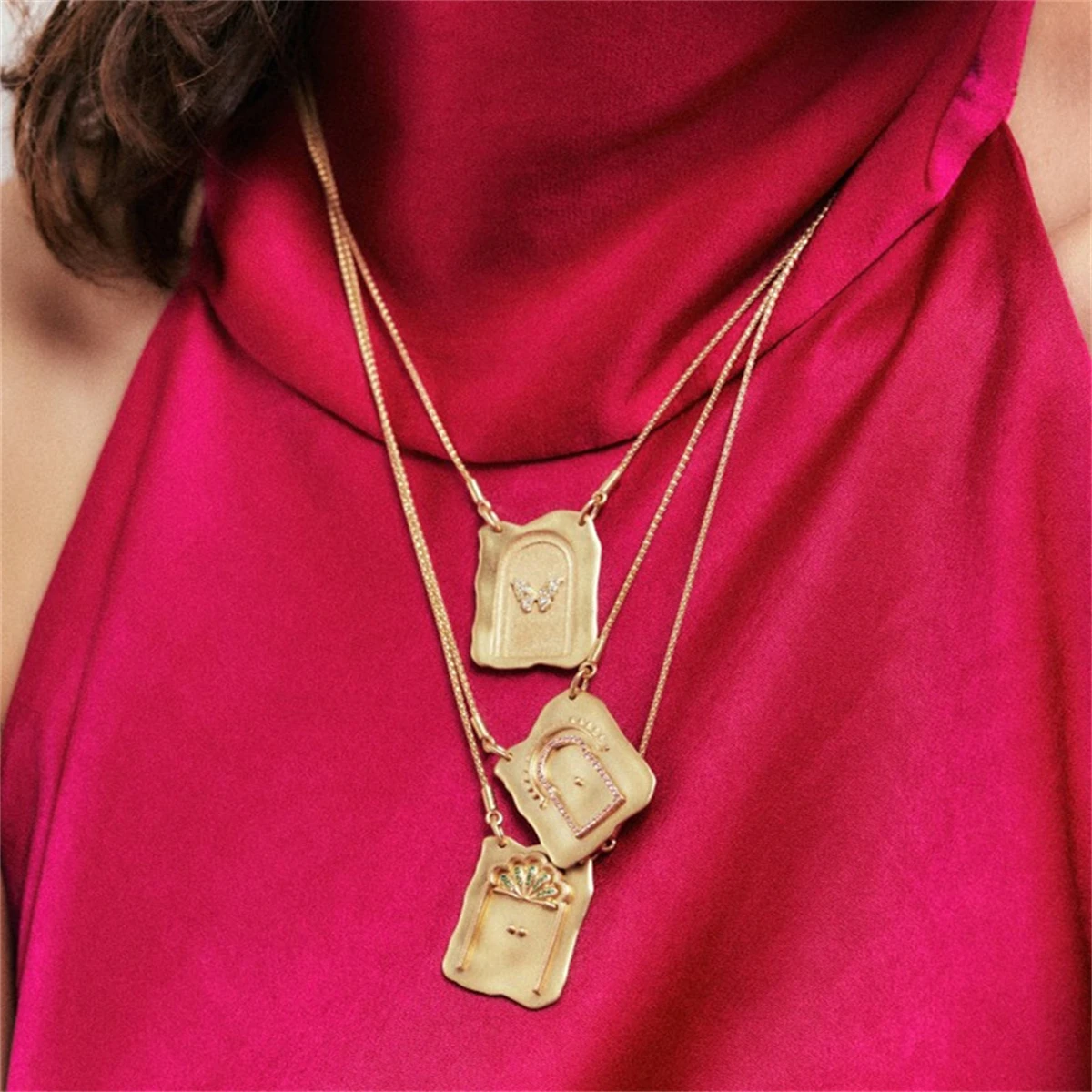 

Vintage Tarot Card Necklace | Butterfly Rebirth Gate Diamond Pendant | Heavy Industry Gold Plated Jewelry