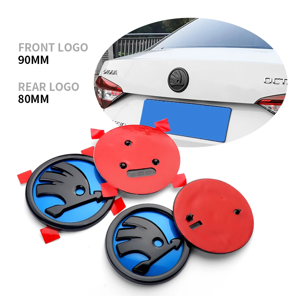 80/90mm Car Front Rear Custom Emblem Stickers for Skoda S Logo Kamiq Octavia A5 A7 RS Kodiaq GT Yeti Vision Auto Accessories