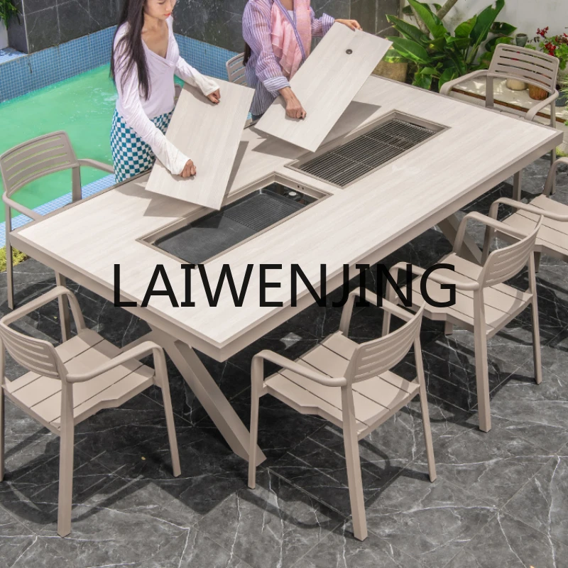 RWJ Outdoor Barbecue Terrace Table Leisure Roof Courtyard Outdoor Occasional Table and Chair Suit