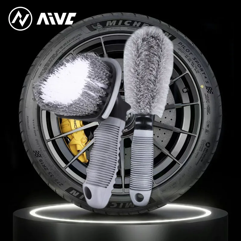 AIVC-cepillo portátil para rueda de coche, cepillos de limpieza de neumáticos, cubo, potente cepillo quitamanchas, cepillo para detalles de neumáticos, herramienta de lavado de motocicletas y automóviles