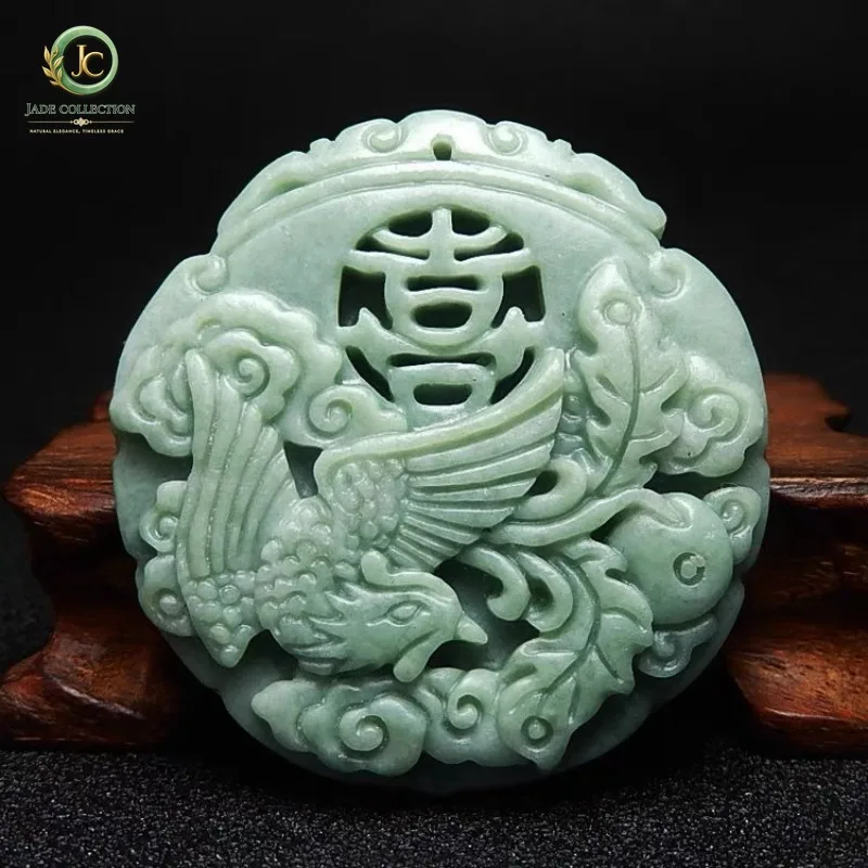Natural Green Handcarved Magpie Jade Pendant Fashion Boutique Jewelry Men's and Women's Magpie Congratulations Necklace Gift