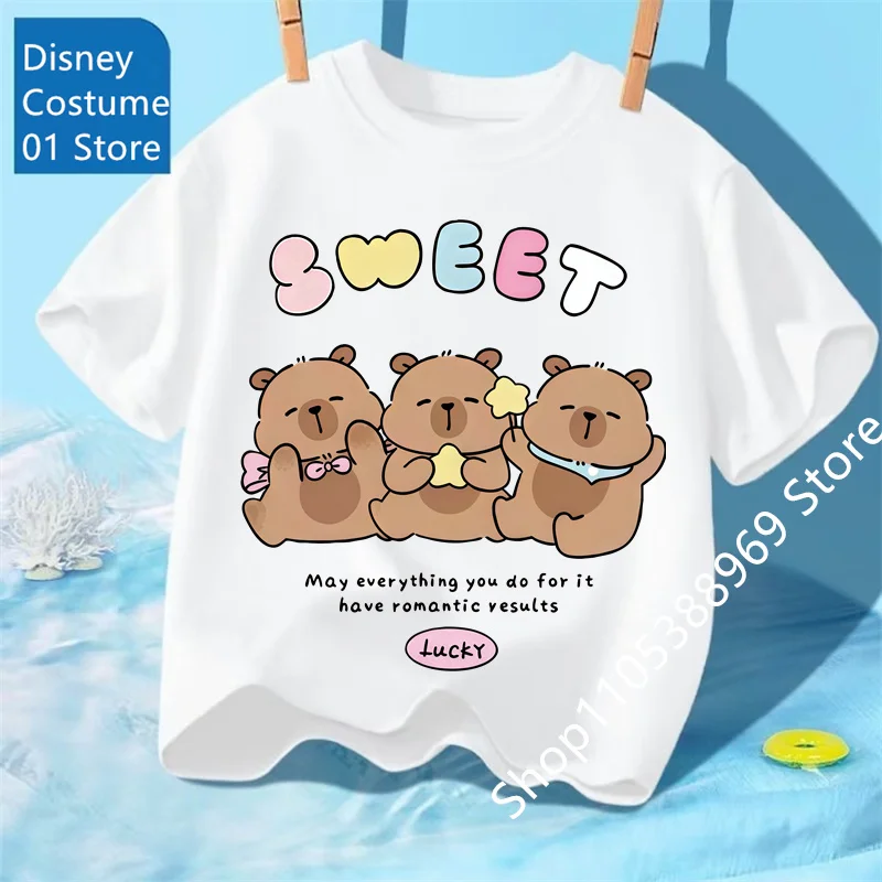 2026 New Capybara Gym Kids T-Shirt Sports Tee Workout Fitness Short Sleeve Top Softstyle Casual Daily Kids Clothes