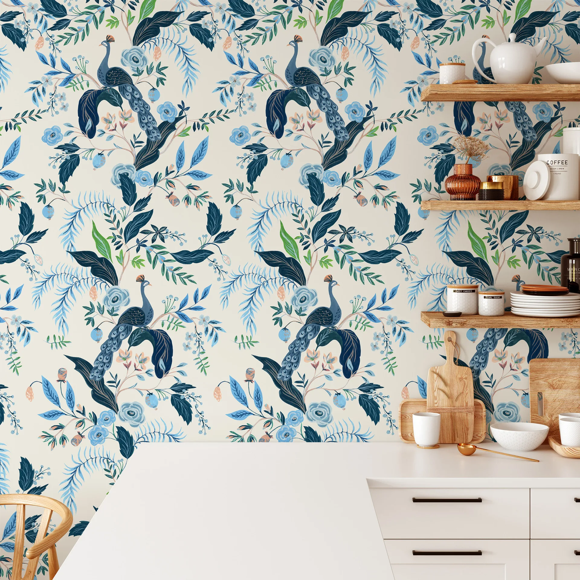 

Floral Bird Peel and Stick Wallpaper Peacock Mural Self Adhesive Removable Contact Paper for Living Room Wall Cabinet Decoration