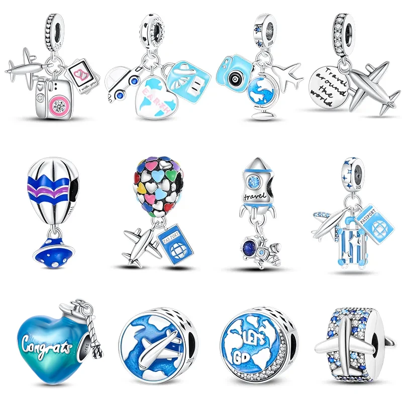 

925 Sterling Silver Hot Air Balloon Suitcase Graduation Travel Series Charm Beads Fit Pandora Original Bracelet DIY Jewelry