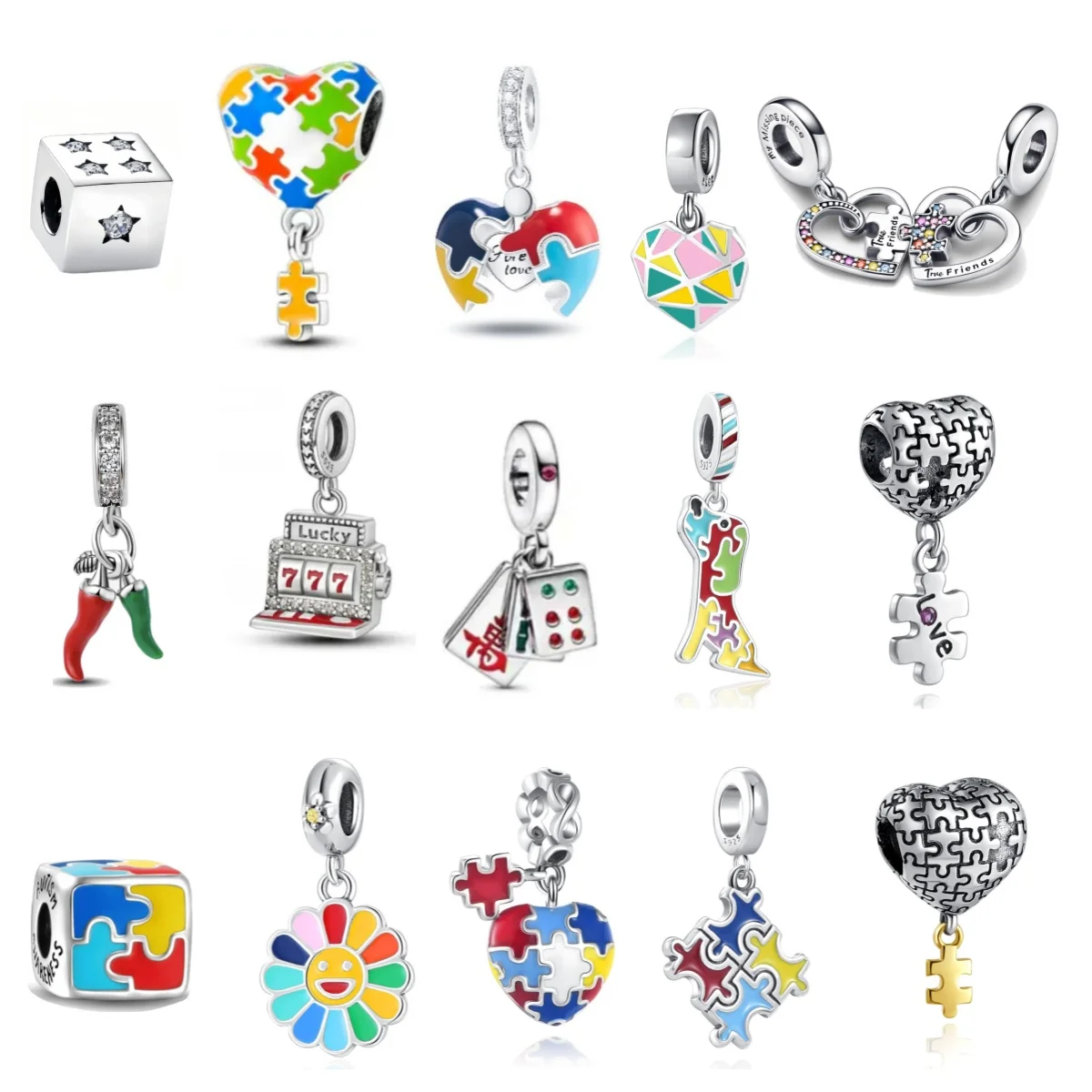 

New 925 Sterling Silver Charm Saw Puzzle Rubik's Cube Palm DIY Fine Bead Fit Original Pendant Charms Bracelet For Women