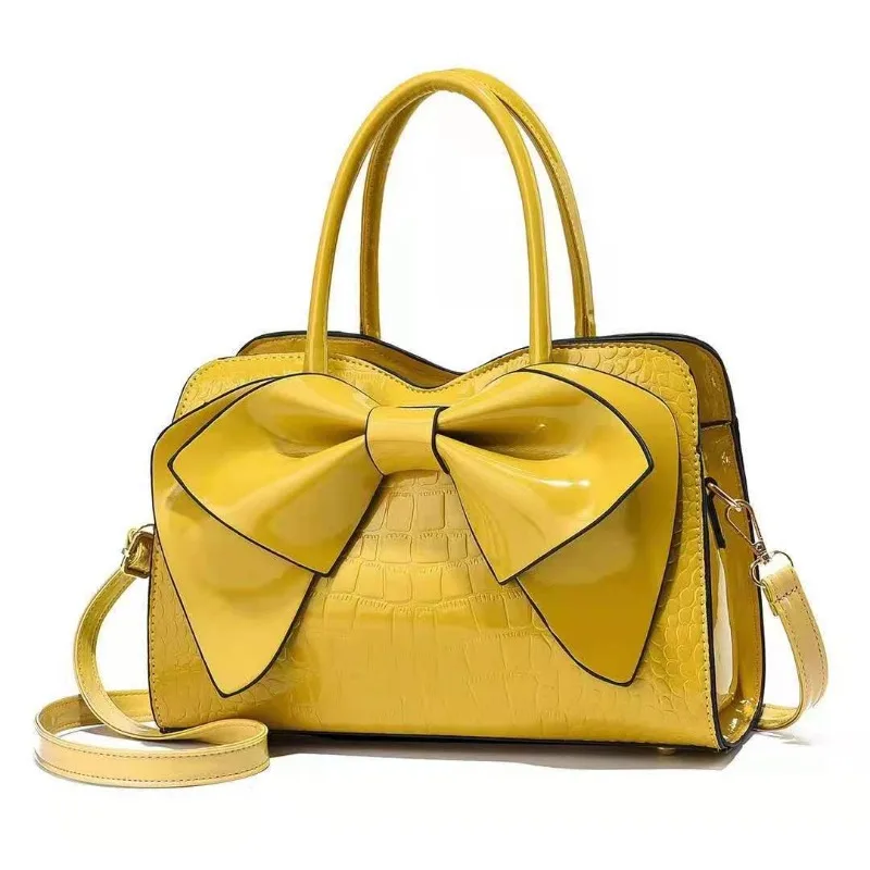 

New Women's Bag Fashionable Candy-colored Bow Single Shoulder Diagonal Span Handbag Simple Stone Pattern Commuting Women's Bag