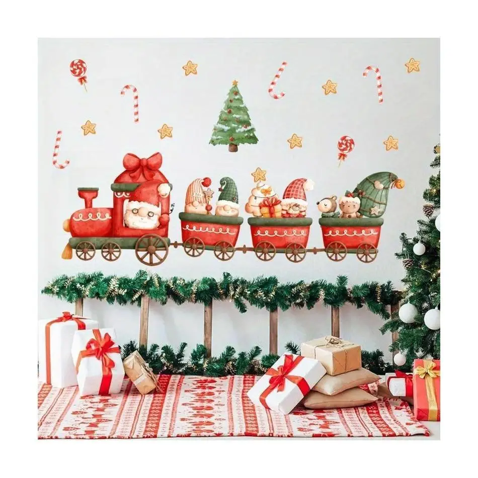 2026 New 1Pc Christmas Train Wall Sticker 20*30CM Holiday Window Decal Living Room Home Xmas Decoration Self Adhesive Art Decor
