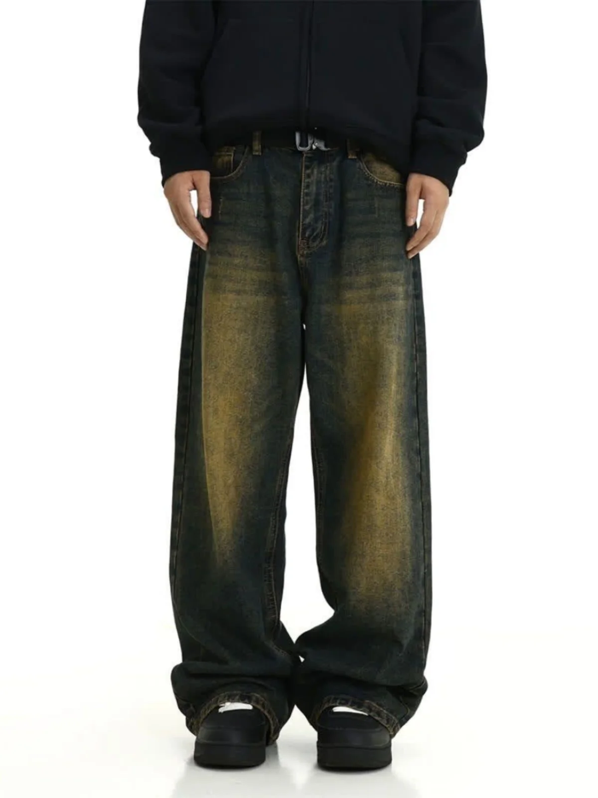 

Мужские джинсы в стиле ретро American Washed Denim, модные, в стиле High Street, с эффектом окрашивания желтой глиной, широкие брюки-«папины штаны», свободные прямые длинные брюки
