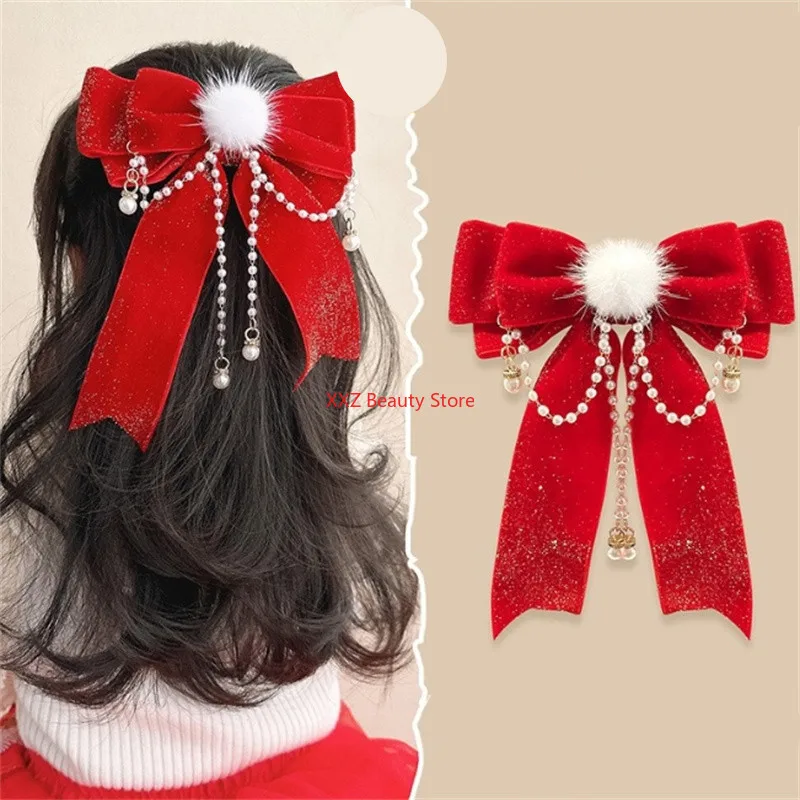 1PC Rot Goldene Schleife Haarspange Für Frauen Mädchen Ornament Weihnachten Neujahr Haarspangen Haarschmuck – Detail 5
