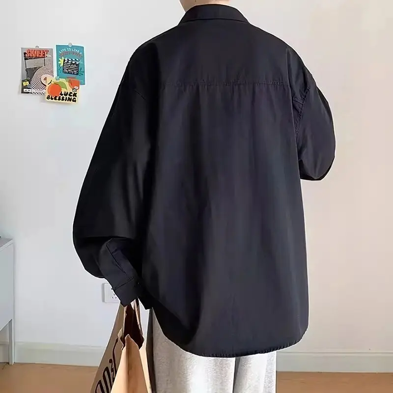 Men's 2024 Spring and Autumn New Splicing Square Collar Button Letters Fashion Loose and Versatile Casual Long Sleeve Shirts