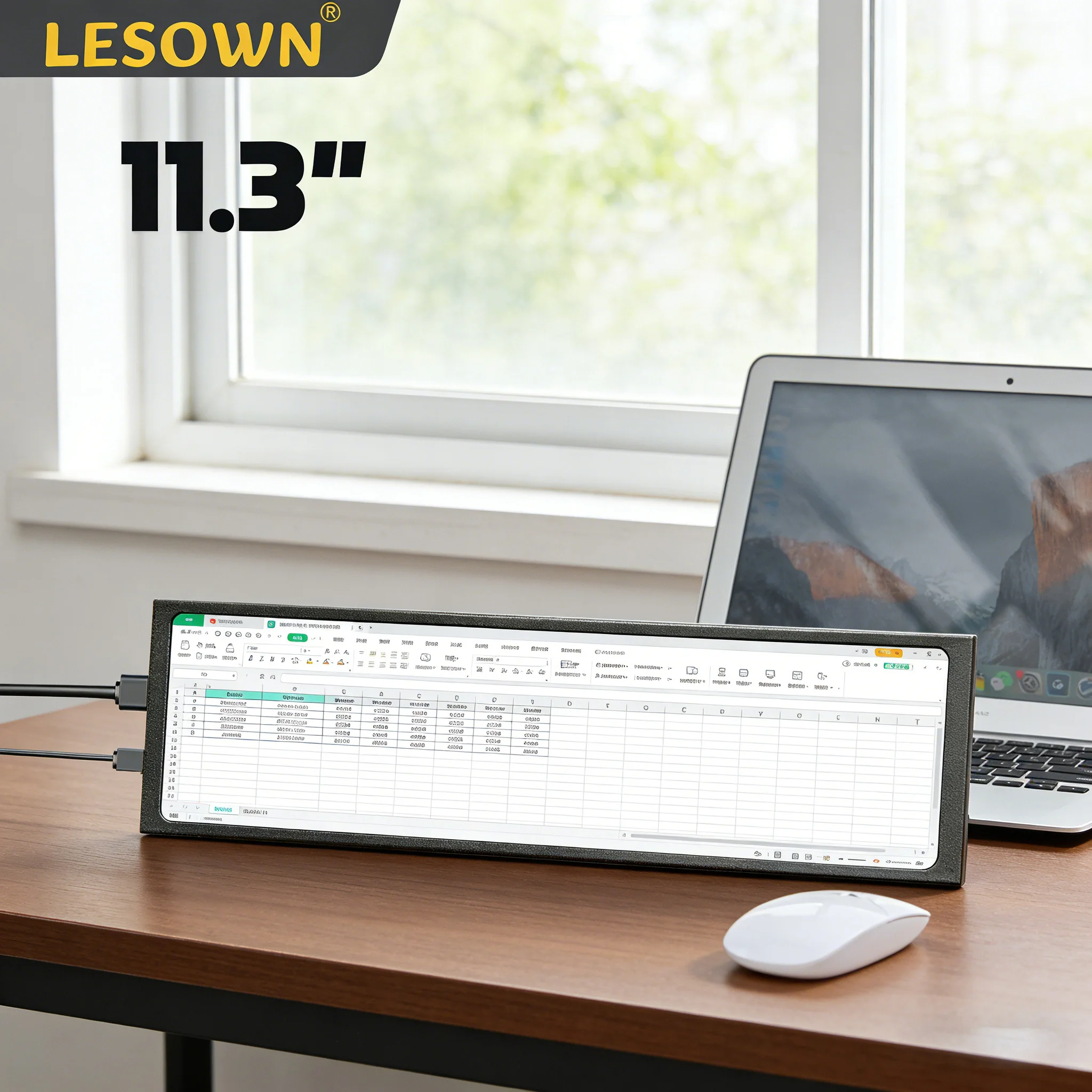 LESOWN Portable Elongated Display 11.3'' 440x1920 Bar Screen Ultra Slim Second Monitor for Laptop Excel Travel Extended Display