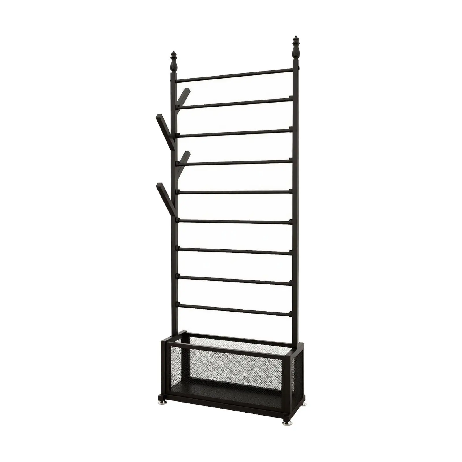 Tall Ribbon Storage Rack Freestanding Metal Display Unit for Gift Wrap Rolls Cloth Scarves with Lower Basket Craft Room