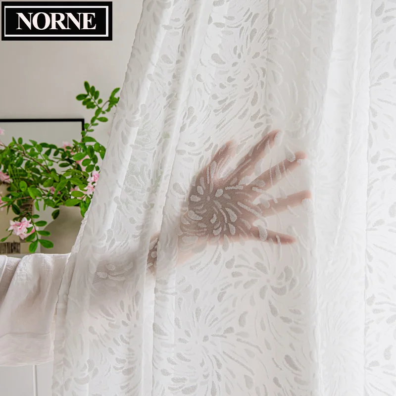 

NORNE-Solid Fireworks Style White Sheer Curtains for Living Room and Bedroom,Jacquard Tulle Window Drapes Voiles Custom Made