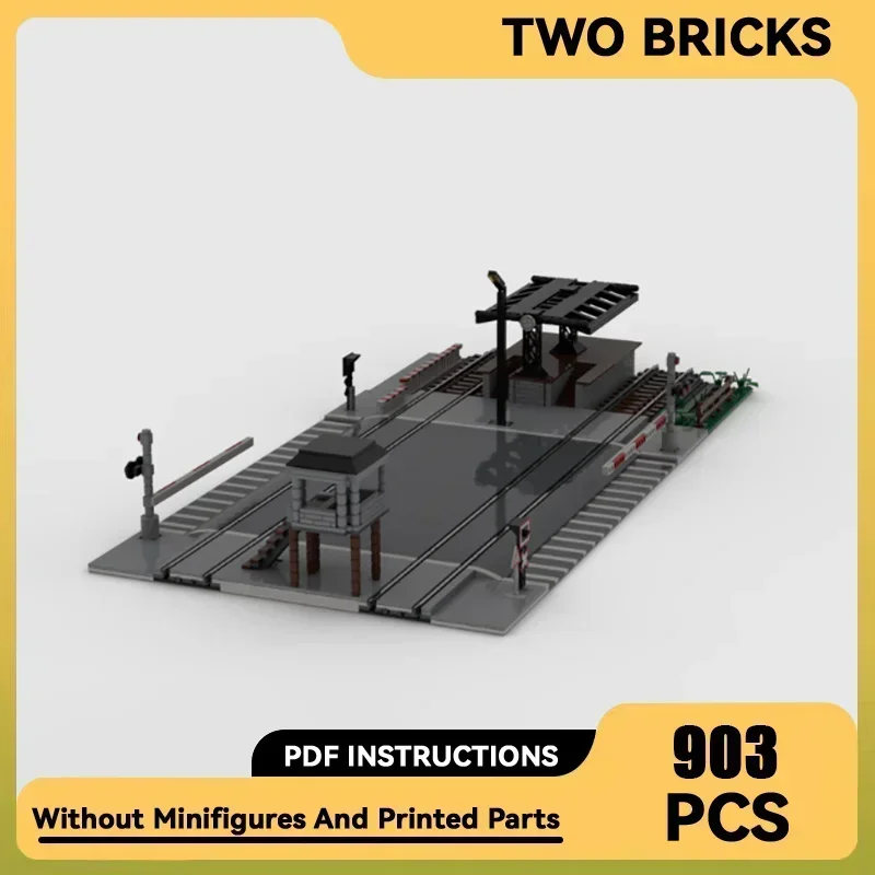 Bloc de construction Moc Train traversant modèle de route urbaine briques techniques bricolage assemblage rue vue Architecture jouet pour enfant cadeau