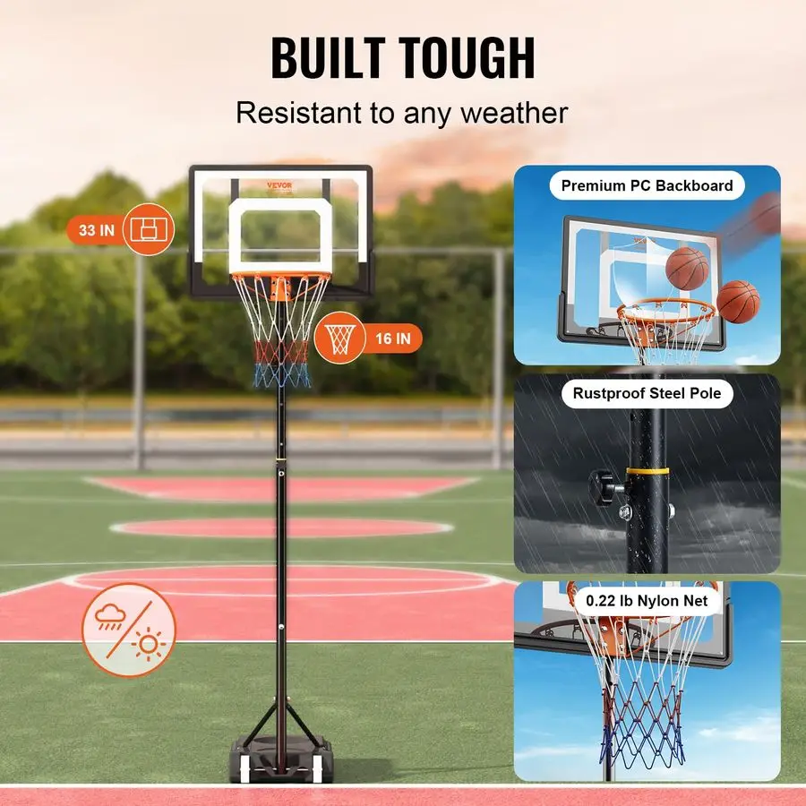 

Basketball Hoop Rim, Adjustable Height Portable Backboard Court, Basketball Goal, Mobile Stand with Wheels Weighted Base, Youtha