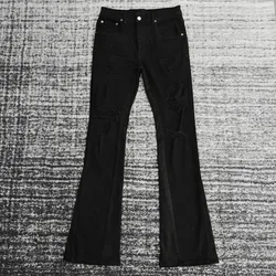 men distressed black flare jeans