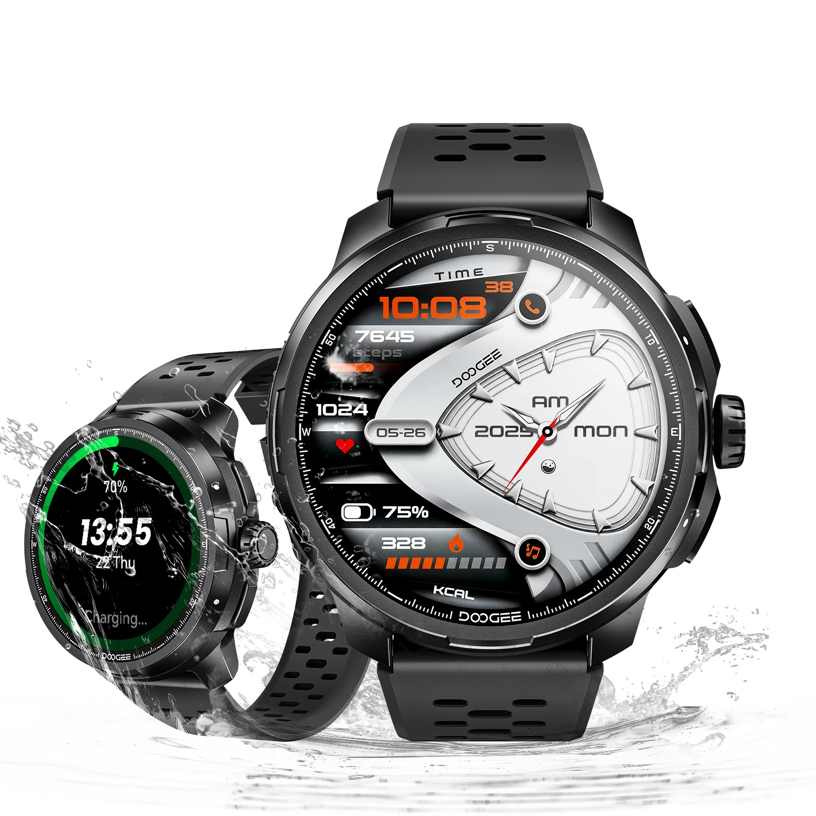 DOOGEE Anymoving M1 Smart Watch 1,5 inch AMOLED-scherm 720mAh batterij 5ATM waterdichte GPS-smartwatch met hartslag Bloeddruk Bluetooth-oproep Smart Watch