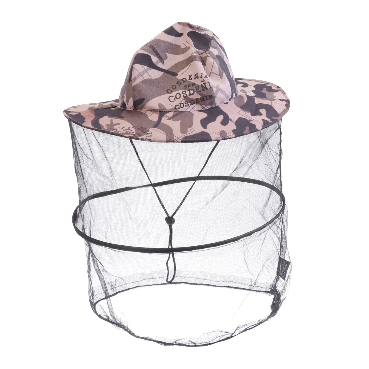 

Sunscreen Hat with Net for Mountaineering Foldable Face Protection Adjustable Rope Grey Camo Hat
