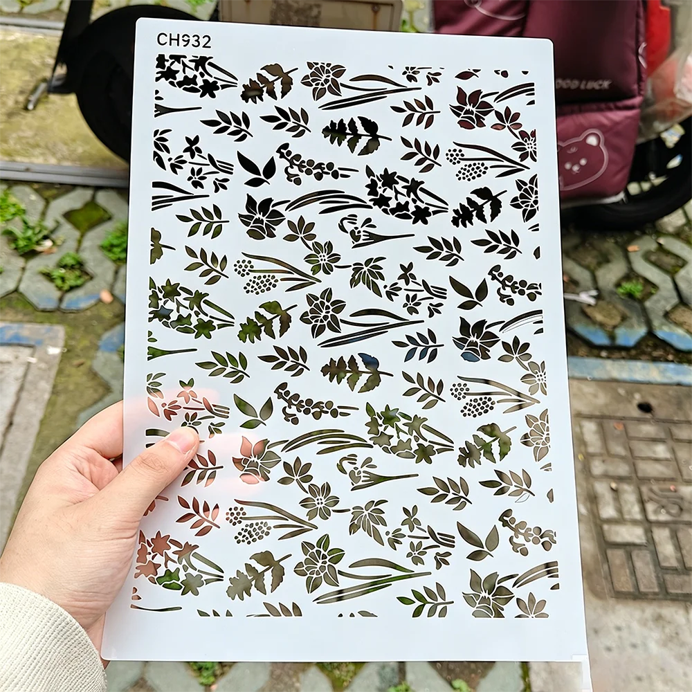 Floral Leaf Cake Spray Stencil, Hollow PET Flower Foliage Template for Cream Sprinkling, Cake Cookie Fondant Baking Decoration