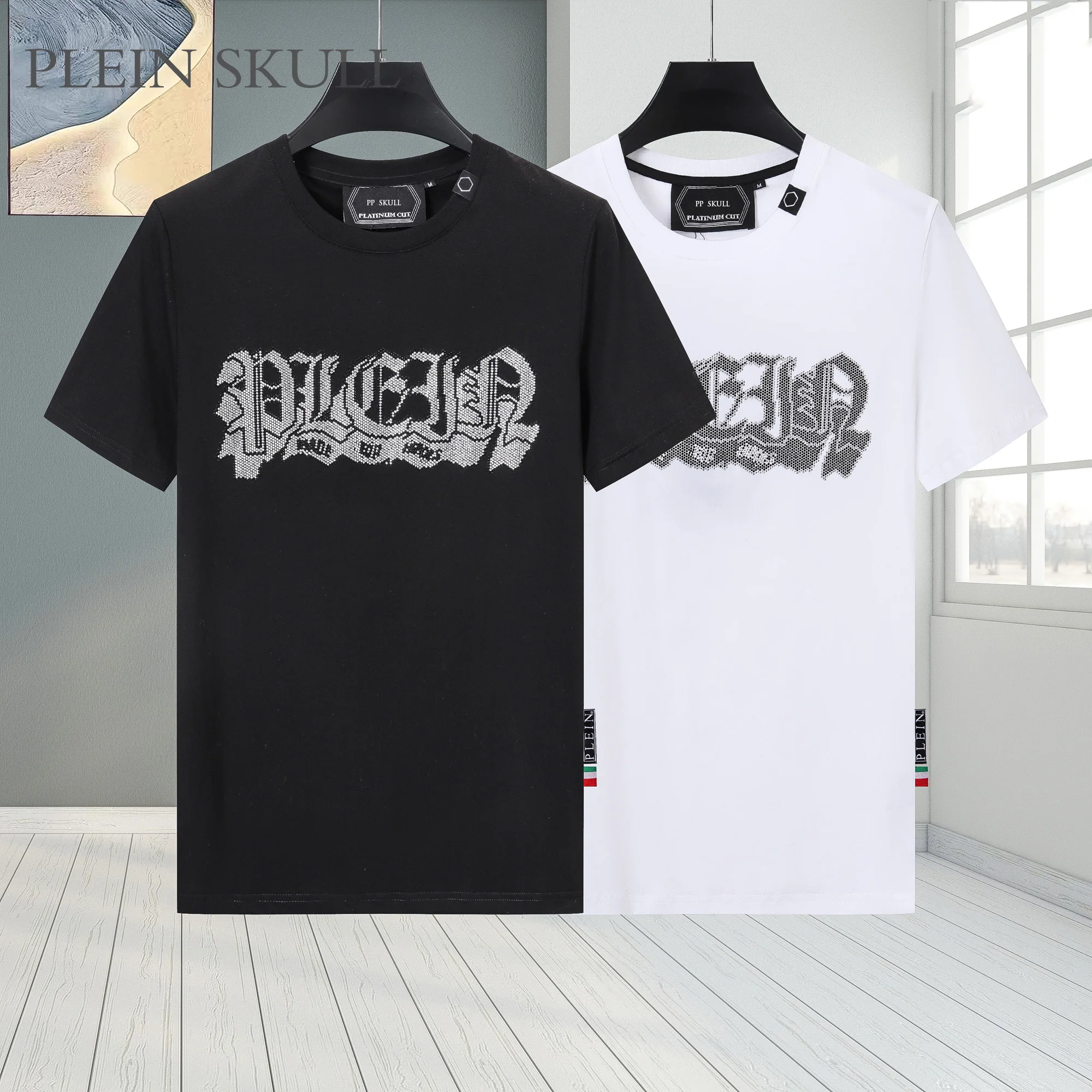PLEIN SKULL men's T-shirt Classic Summer Slim Fit High Street Short Sleeved Tops Casual Printed Neutral Sports Round Neck Tee