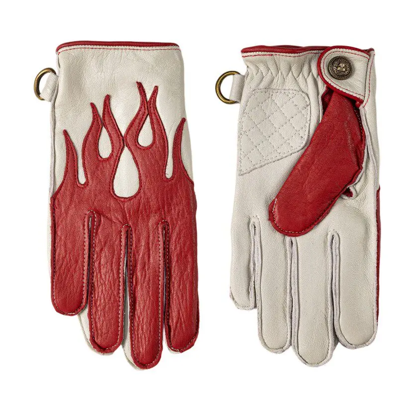 Moto Riding Unisex Deer Skin Flame Genuine Leather Gloves spring and autumn Driving Guantes Moto Windproof Thermal Antislip UV