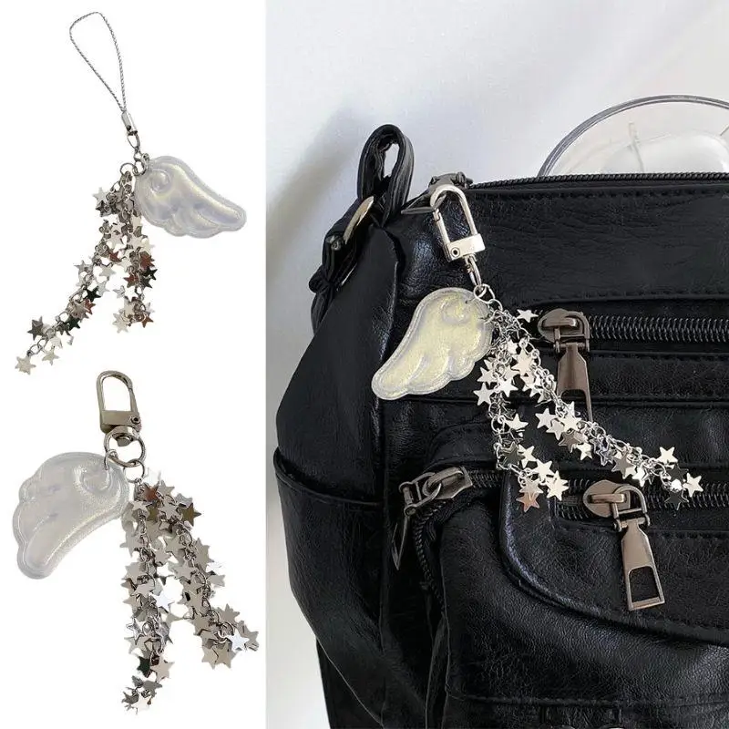 

Y2K Wings Stars Bead Bow Lanyard Door Buckle Mobile Phone Strap Key Chain Pendant Key Chain Five-Pointed Star Key Chain