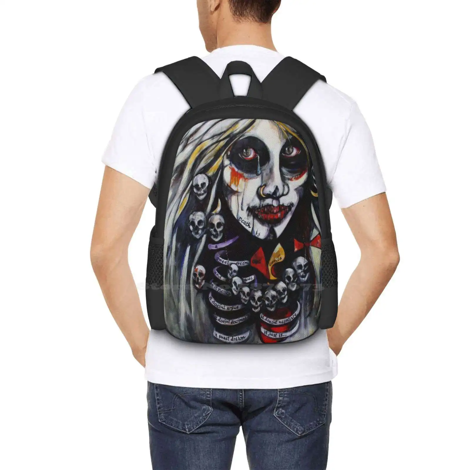 A morte é... Mas um padrão de sonho Bagpack para mulheres, escova de ar a óleo acrílico, morte vida, mulher paixão amor, mochilas escolares