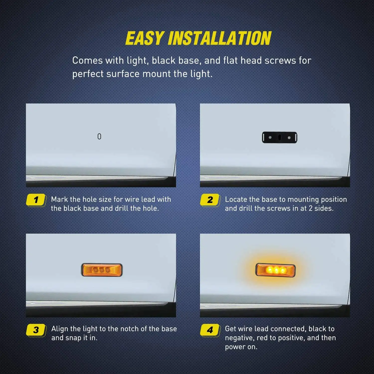 مصباح ليد كهرماني للمقطورة ، علامة جانبية أمامية وخلفية ، مصباح مؤشر إزالة ، مقاوم للماء ، 3 ليد ، 24 فولت ، أنوار 12 بوصة ، 2