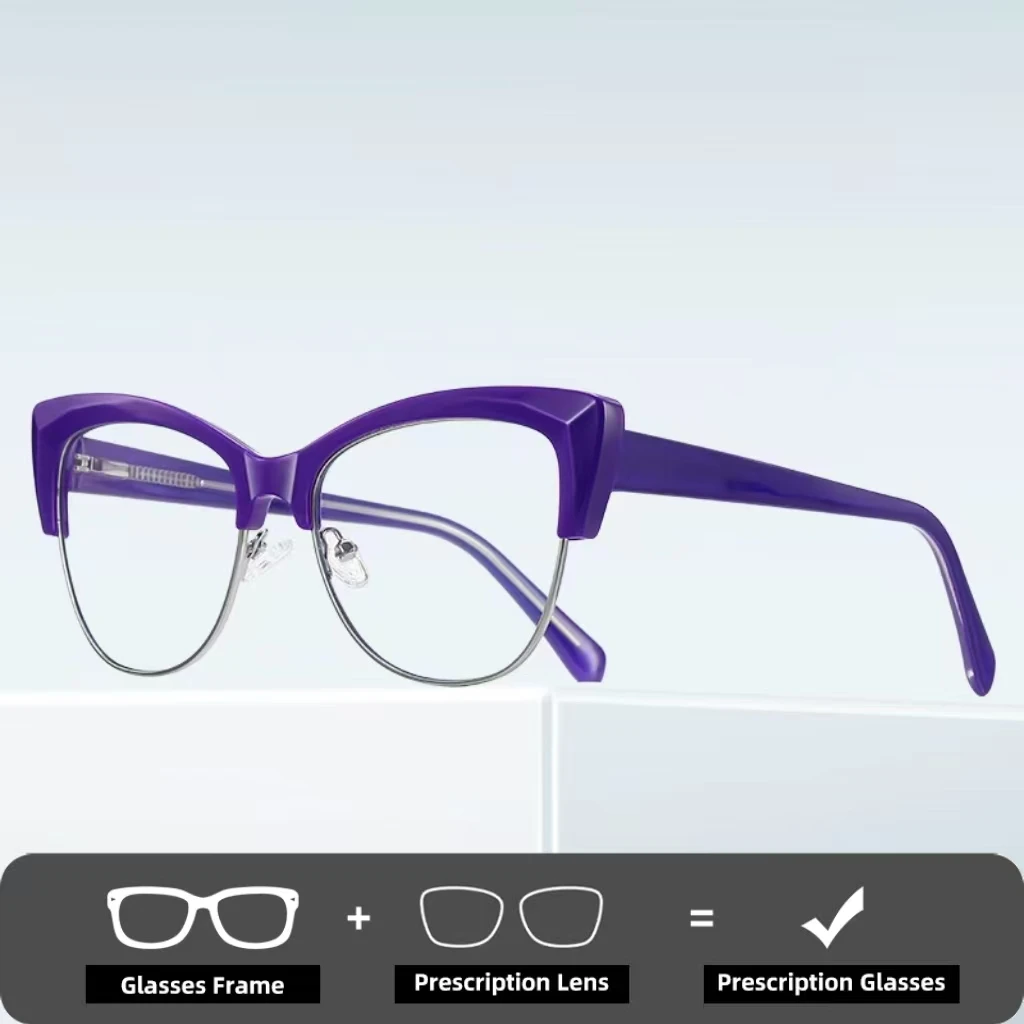 

Двойная легенда оправа геометрический кошачий глаз модный дизайн анти-синий свет близорукие настраиваемые очки для чтения по рецепту женские