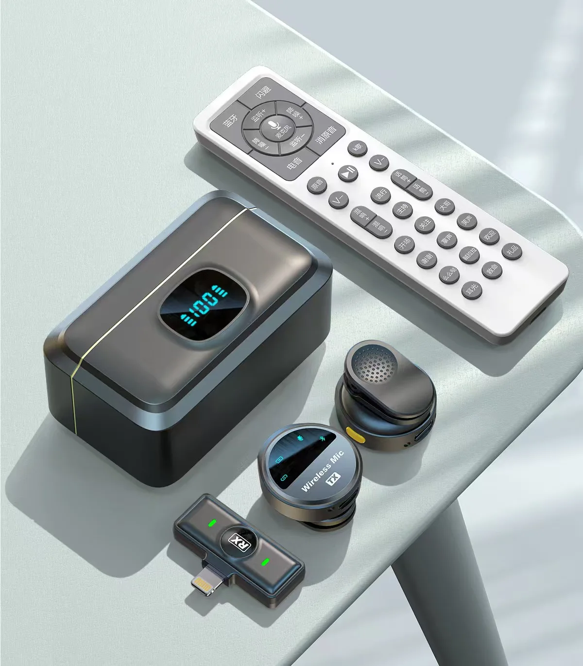 Magnetic Button Wireless Collar Microphone One-to-Two Connection Sound Card Digital Display for Musical Instrument Accessory