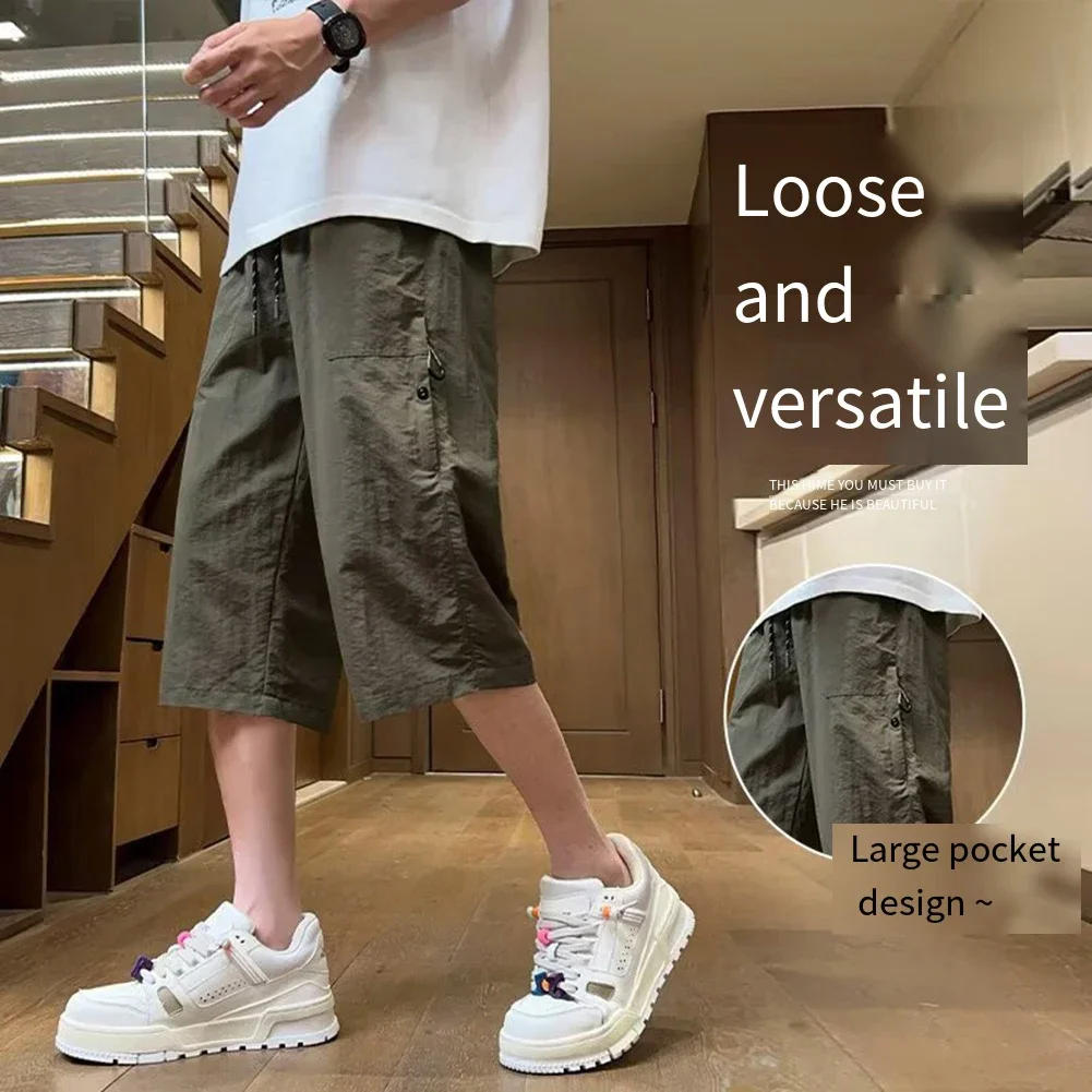 Casual Ice Silk Overalls Pockets Leisurewear 2XL Cropped Overalls Slight Elastic Fabric Club Apparel Daily Use