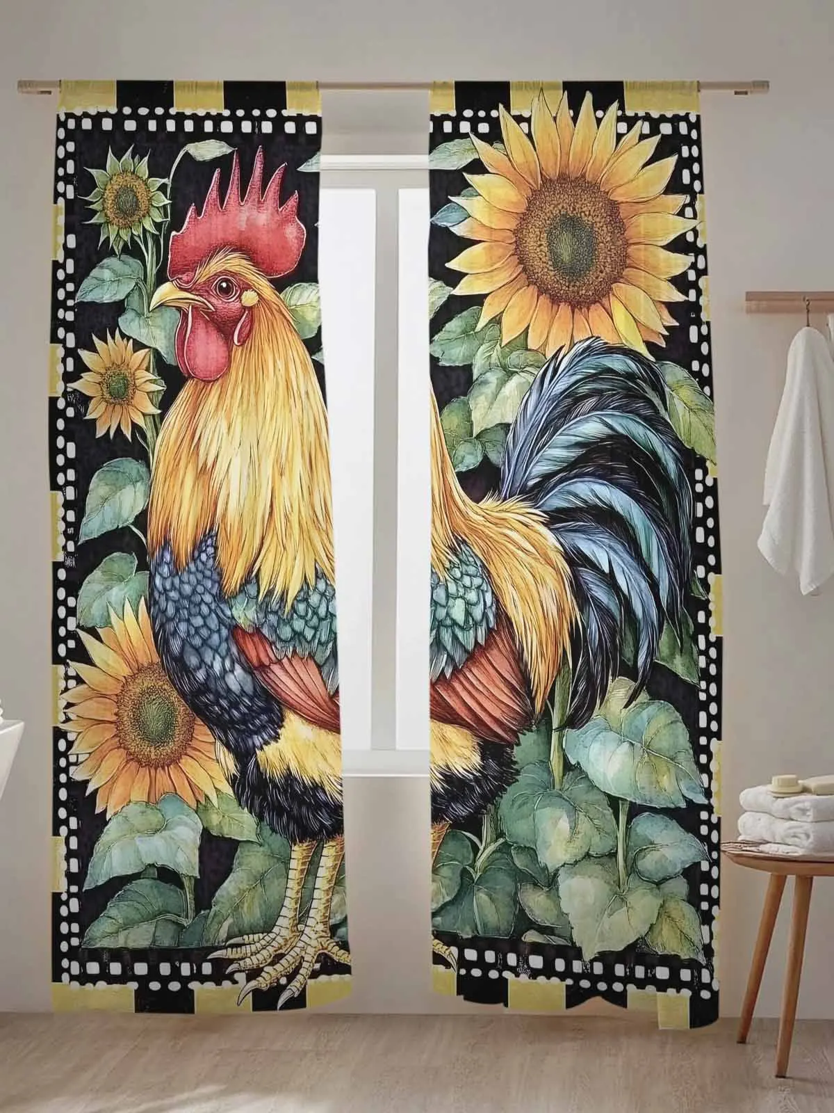 

Акварельный Петух Подсолнух Плед Тюль Прозрачные Оконные Шторы Для Гостиной Спальня Вуаль Декоративные Шторы Шторы
