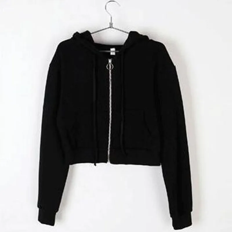 Hoodies Women Hooded Solid Short Style Zipper Slim Harajuku Chic Trendy Simple All-match Thin Long Sleeve New Streetwear