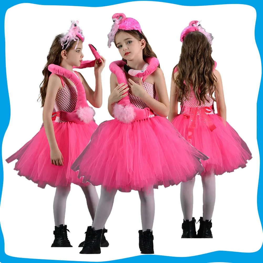

Kids Cosplay Pink Flamingo Stage Performance Costumes Girls Birthday Party Poncho Animal Playing Cos Costume Halloween Outfit