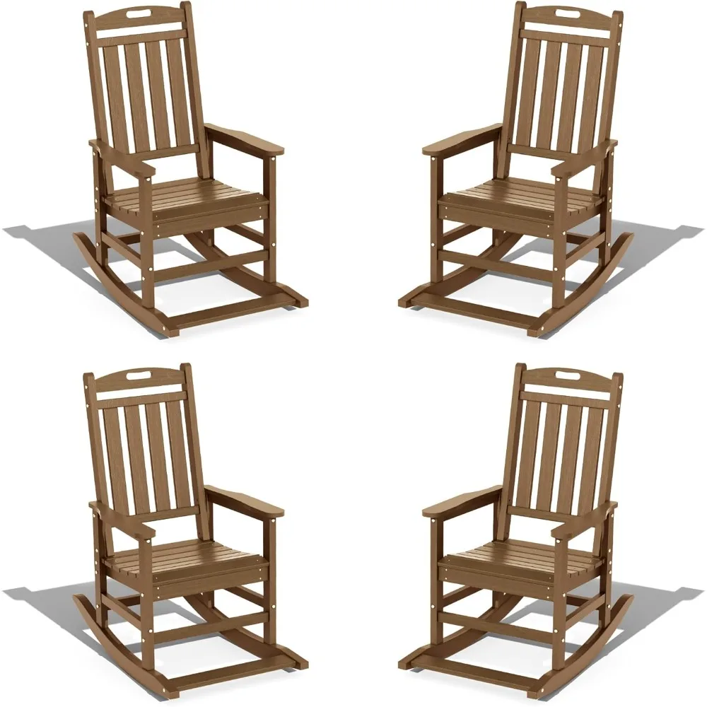 

Outdoor Rocking Chair with Footboards Set of 4, HDPE Rocking Chair Patio Porch Rocker with 380lbs Support for Adult, Brow
